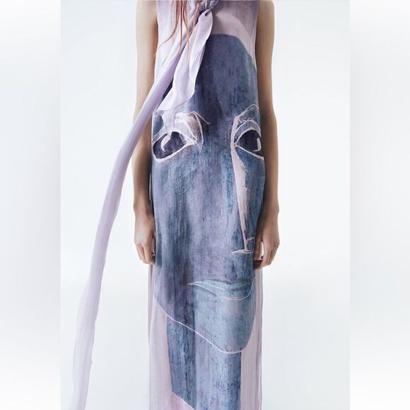 Zara flowy printed dress without scarf - Picture 5 of 11